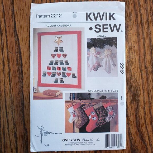 Vintage 90s Kwik Sew Pattern 2212 Uncut Advent Calendar Angel Ornament Stockings - Picture 2 of 3